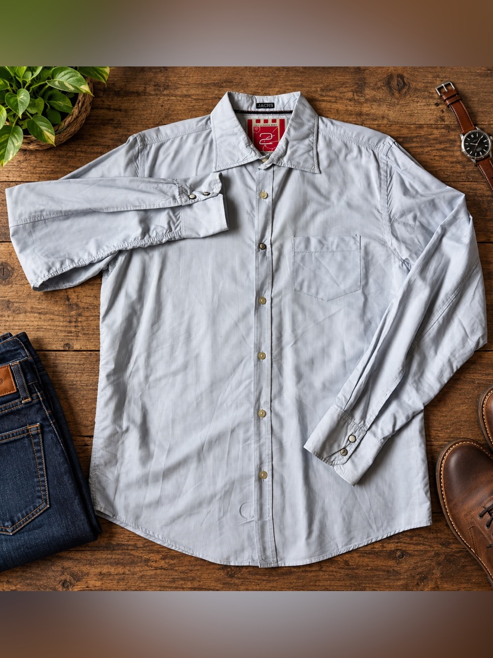 Jachs Light Gray Men's Long-Sleeve Button-Down Dress Shirt